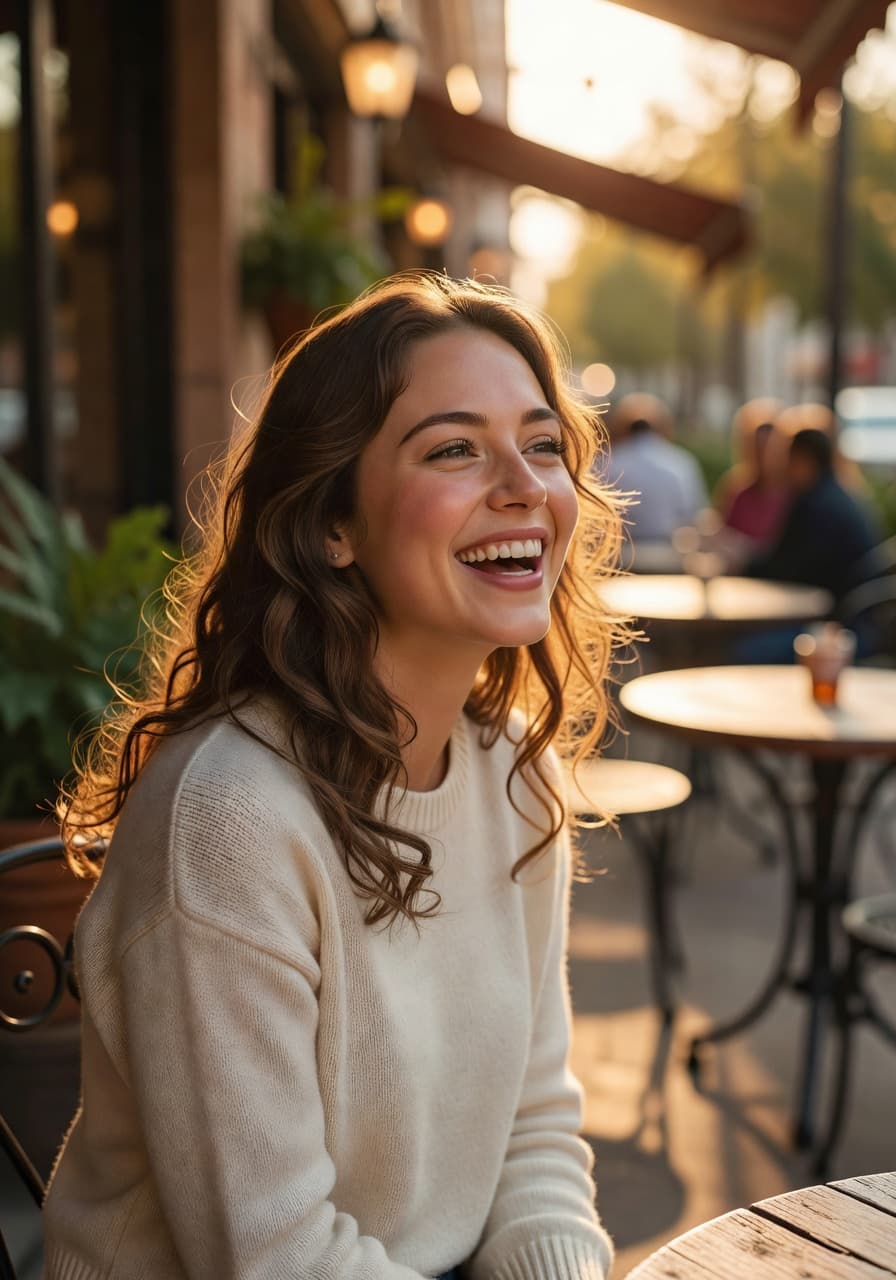 Dating profile AI portrait with warm golden light — SelfAI AI Profile Photo App