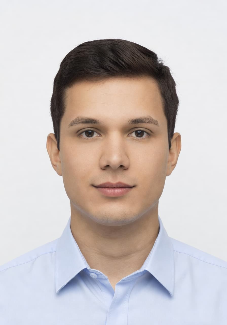 ID photo style AI headshot on plain backdrop — SelfAI Business Headshot Generator