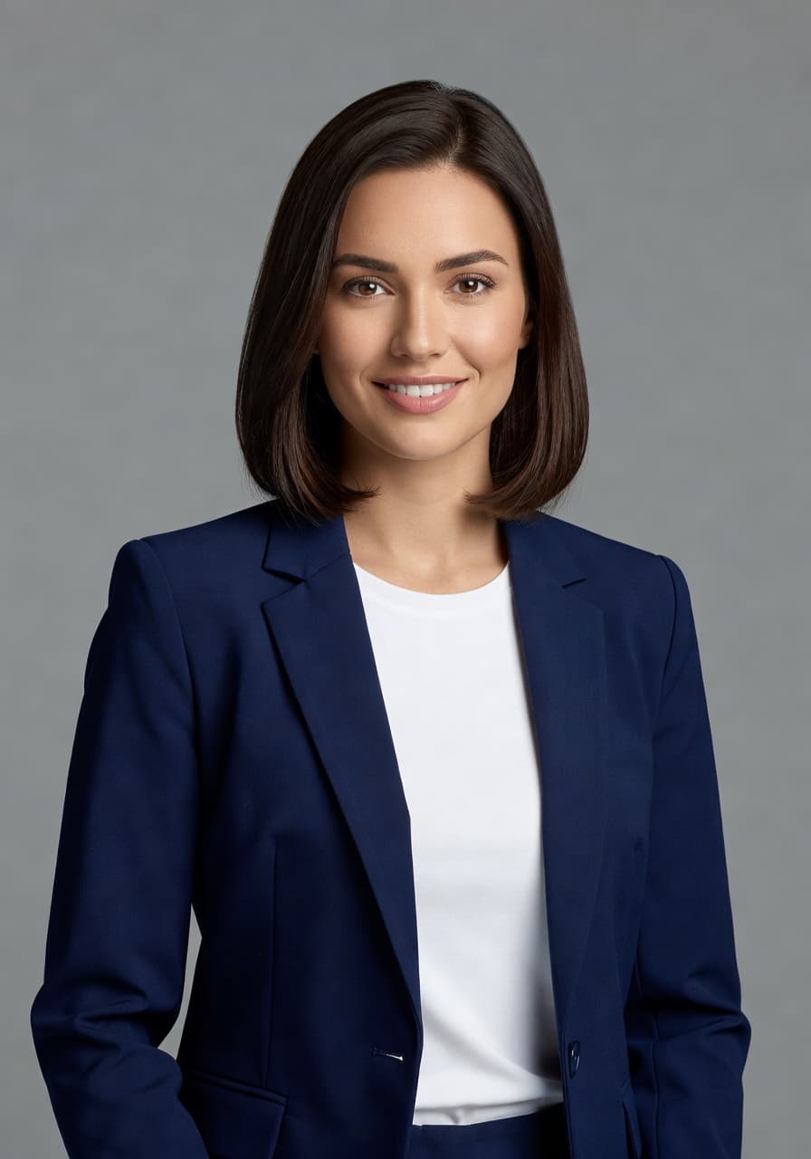 AI business headshot in navy blazer, studio lighting — SelfAI AI Photo Studio example